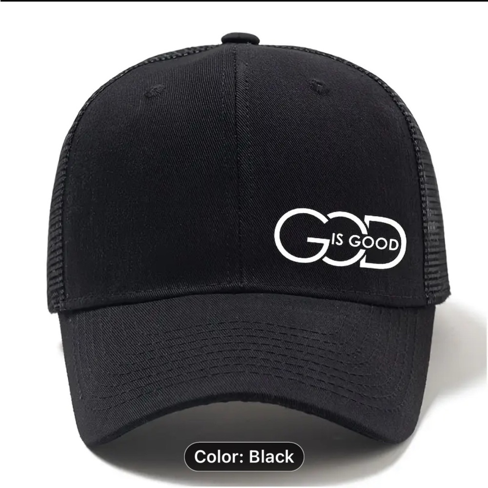 Black 'God is Good' Baseball Hat Mess/Adjustable Back